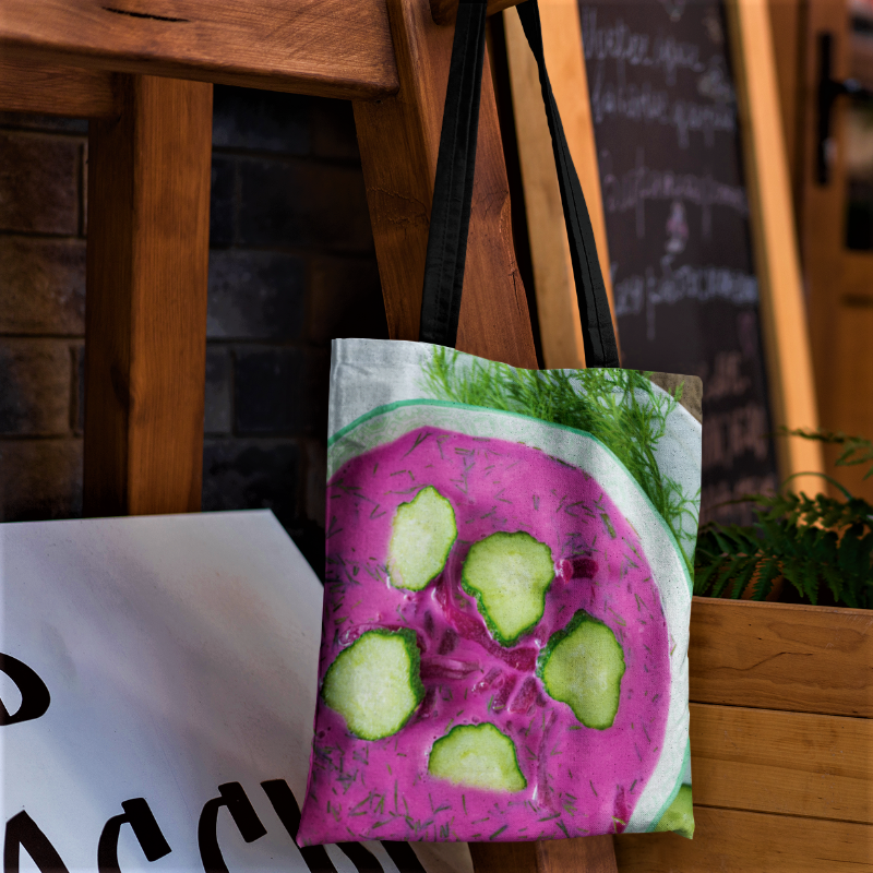 Lina auduma maisiņš «Aukstā zupa ar gurķu šķēlēm» | kolekcija «Aukstās zupas propaganda»